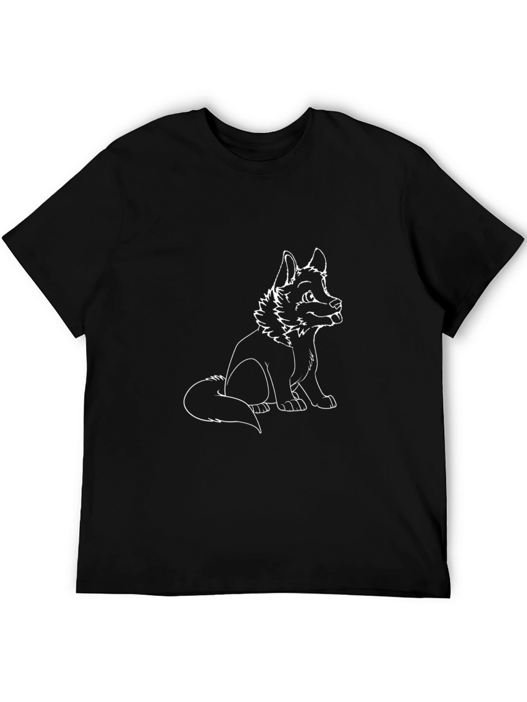 Black T-Shirt with White Cartoon Dog Design