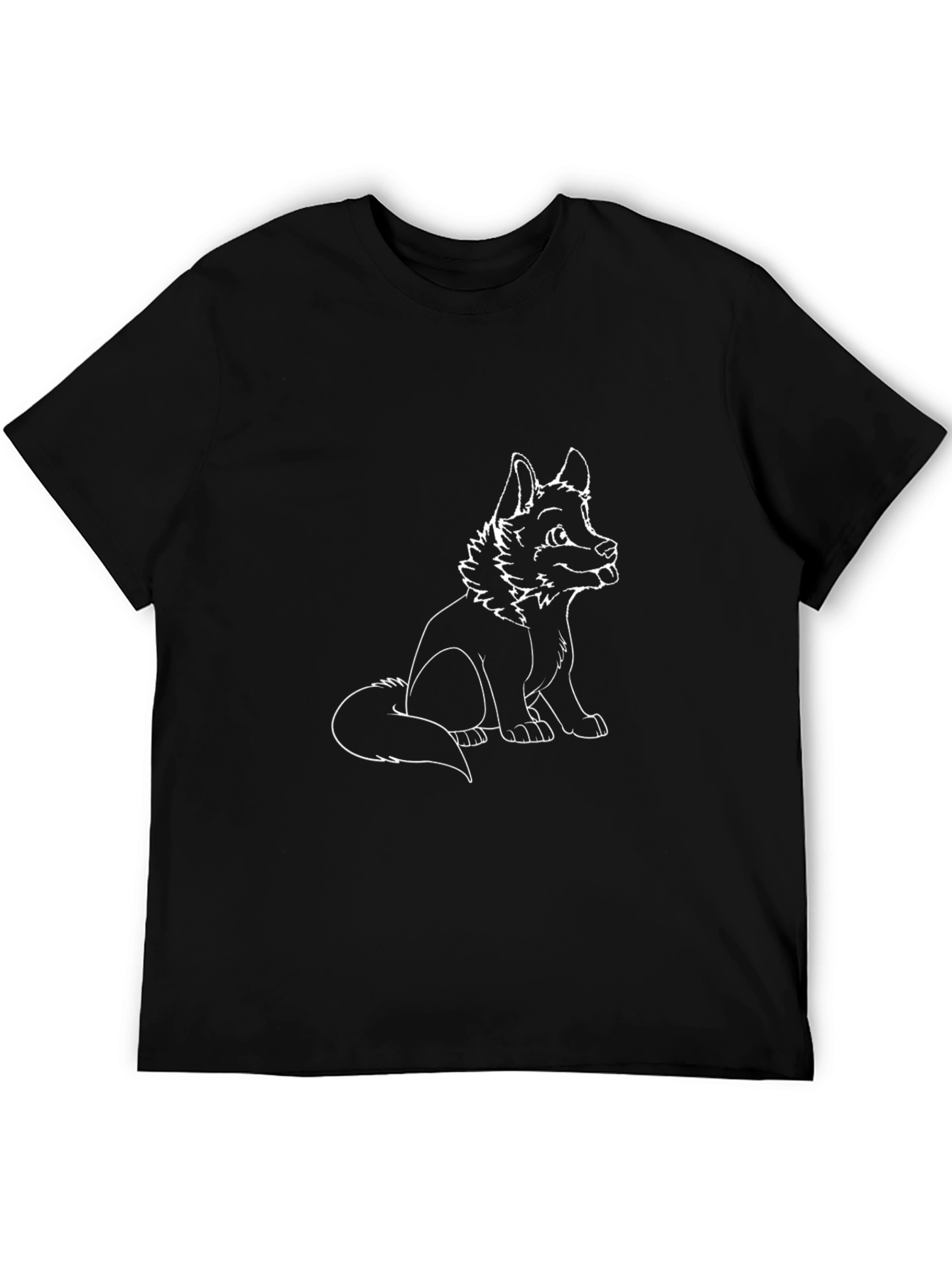 Black T-Shirt with White Cartoon Dog Design