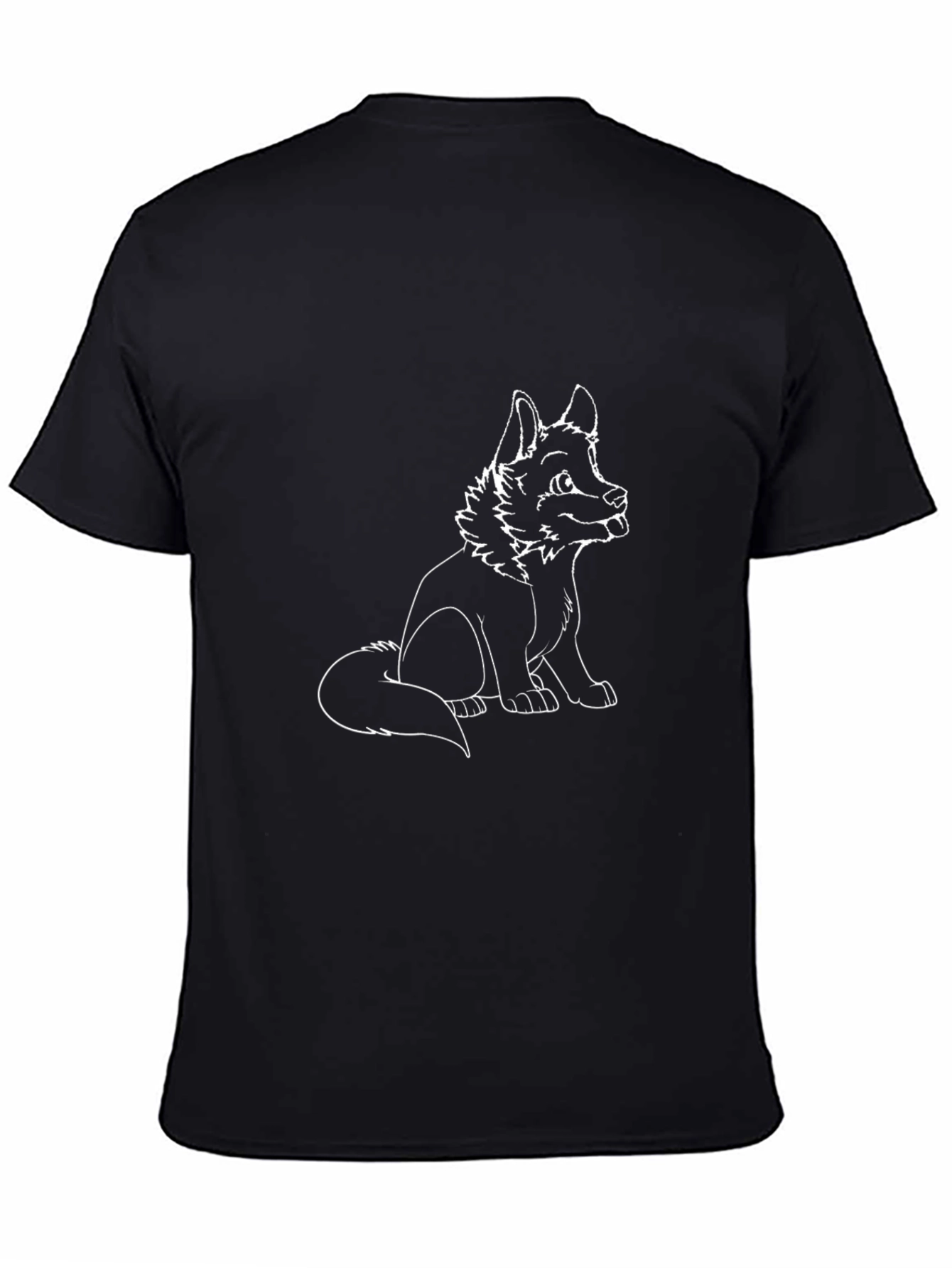 Black T-Shirt with White Cartoon Dog Design