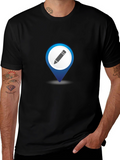 Mens Black T-Shirt with Location Pin Design