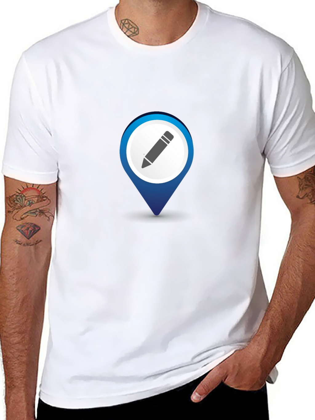 Mens Black T-Shirt with Location Pin Design