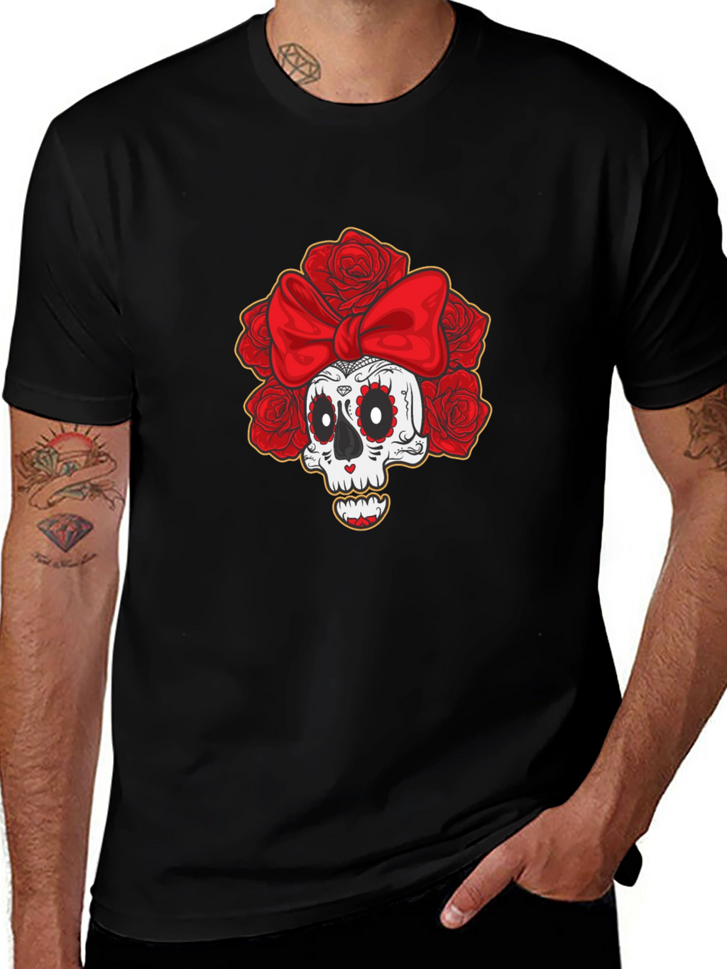 Sugar Skull Rose Bow T-Shirt