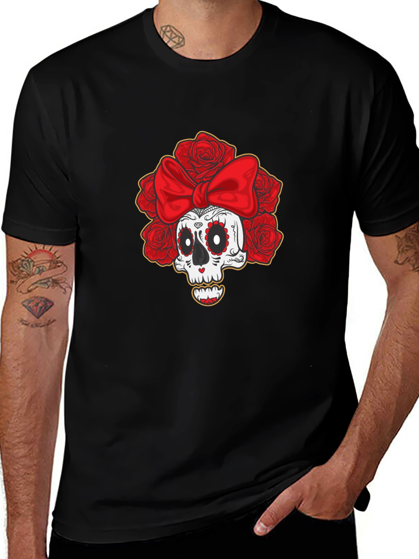 Sugar Skull Rose Bow T-Shirt
