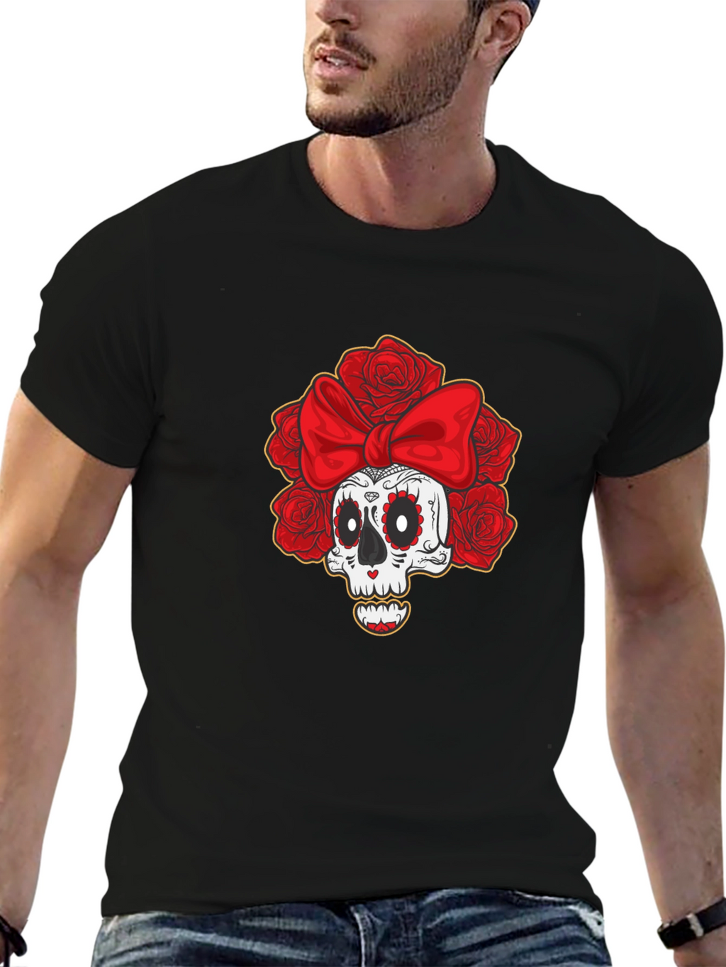 Sugar Skull Rose Bow T-Shirt