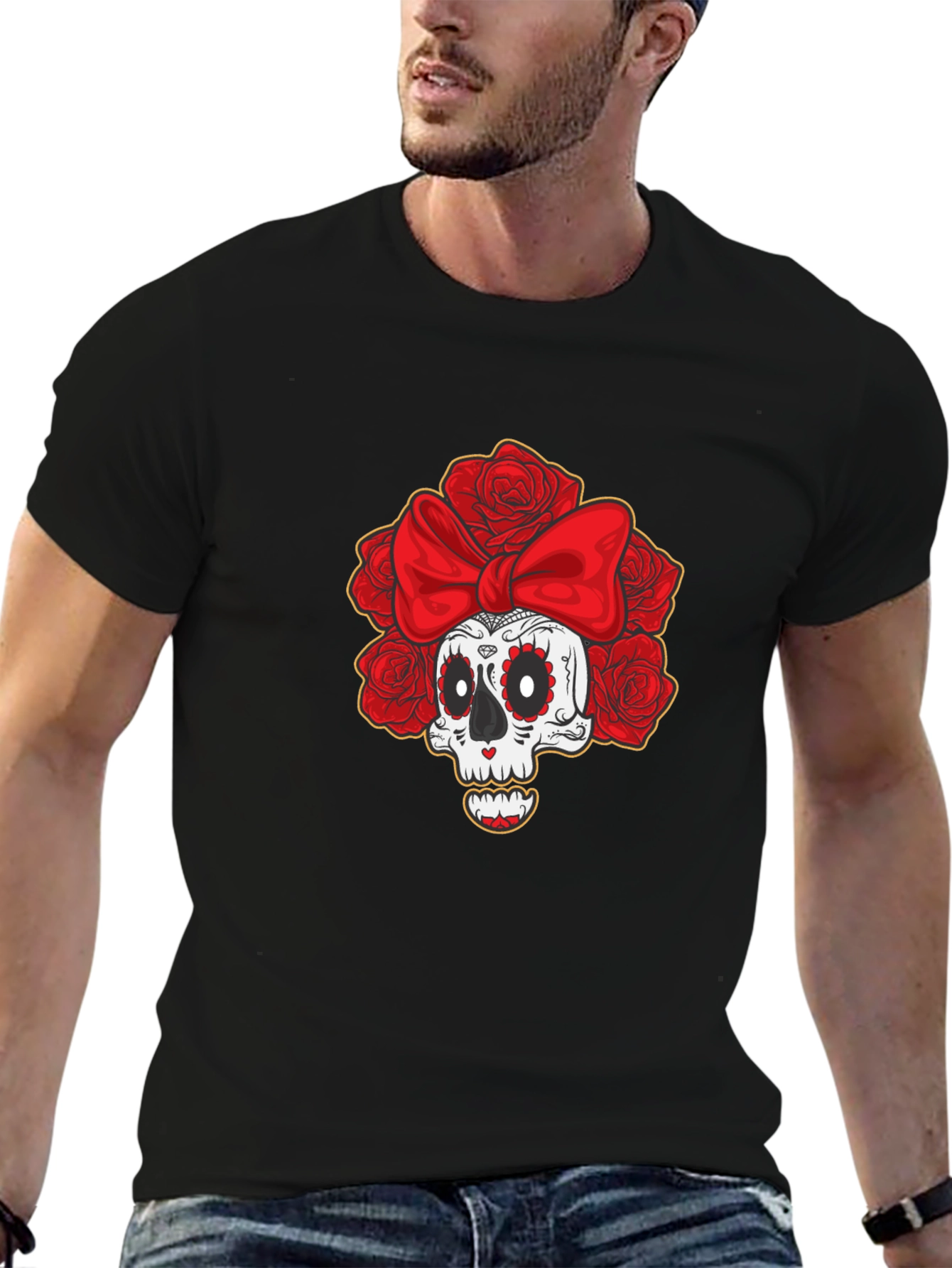 Sugar Skull Rose Bow T-Shirt