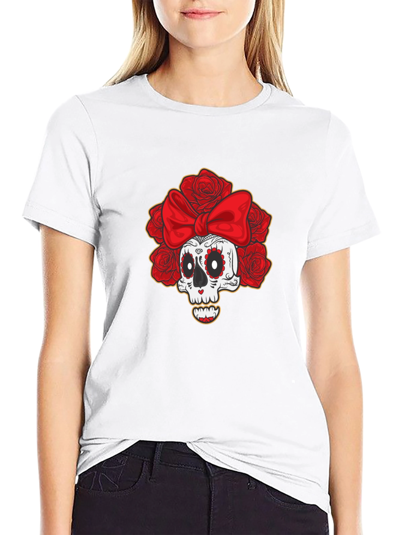 Sugar Skull Rose Bow T-Shirt
