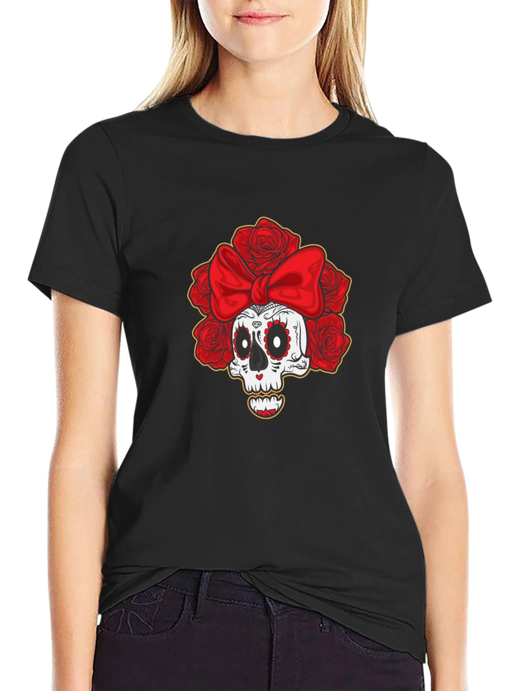 Sugar Skull Rose Bow T-Shirt
