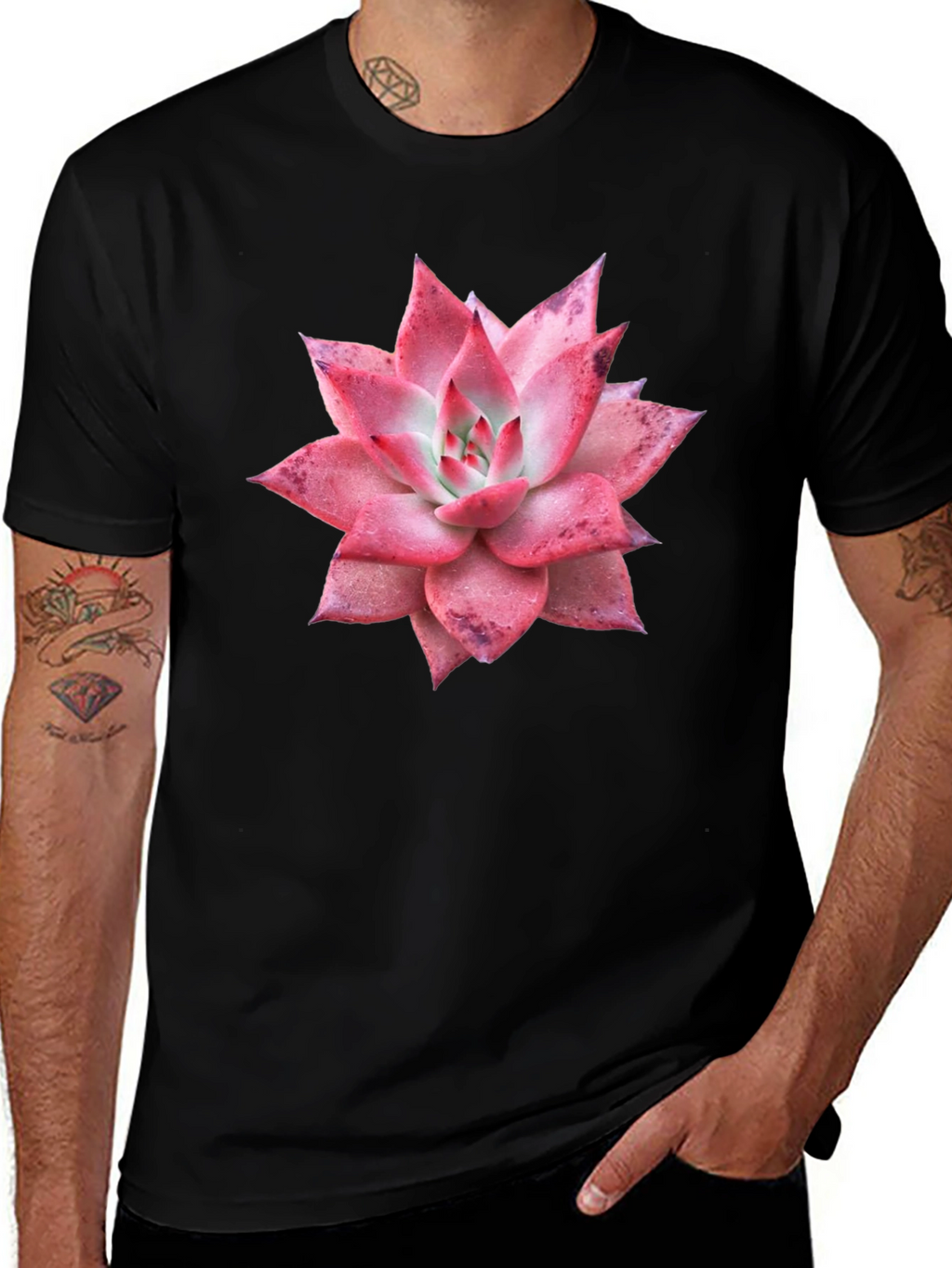 Succulent Graphic Tee - Black Cotton T-Shirt