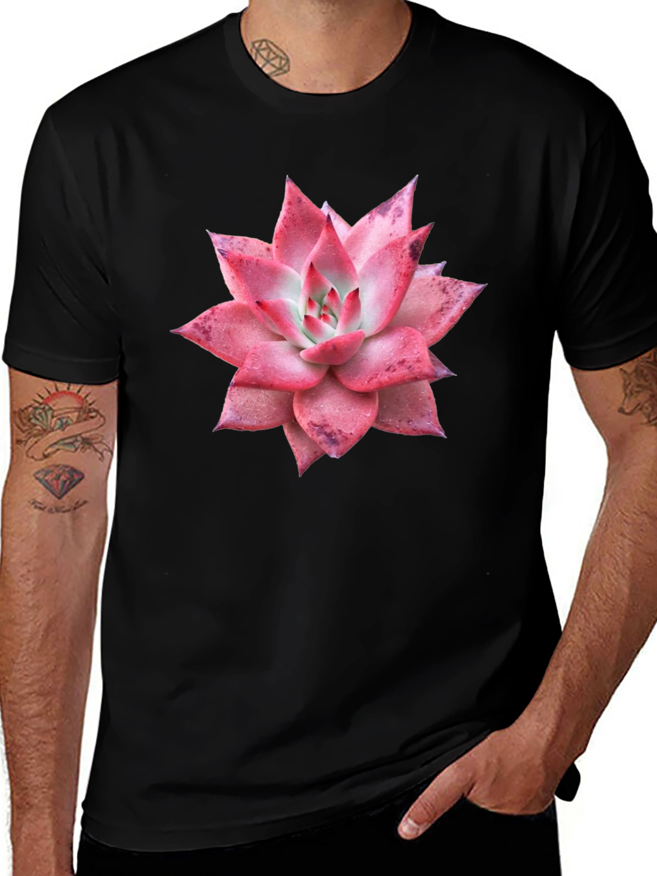 Succulent Graphic Tee - Black Cotton T-Shirt