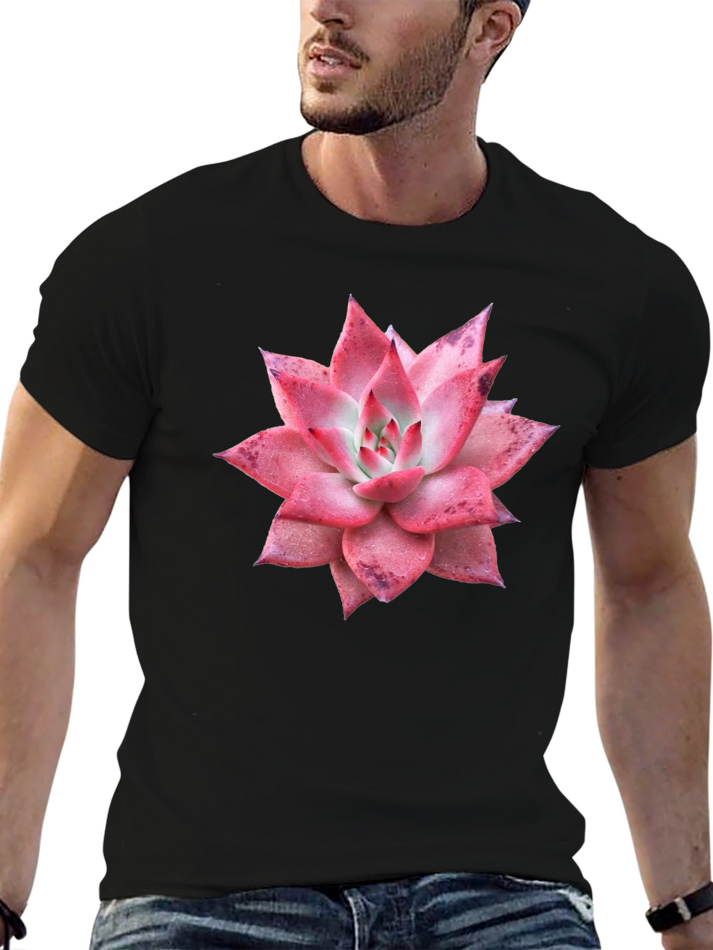 Succulent Graphic Tee - Black Cotton T-Shirt