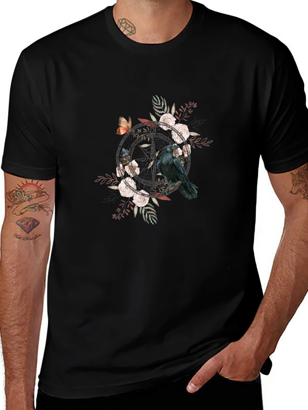 Raven & Roses Graphic Tee - Black