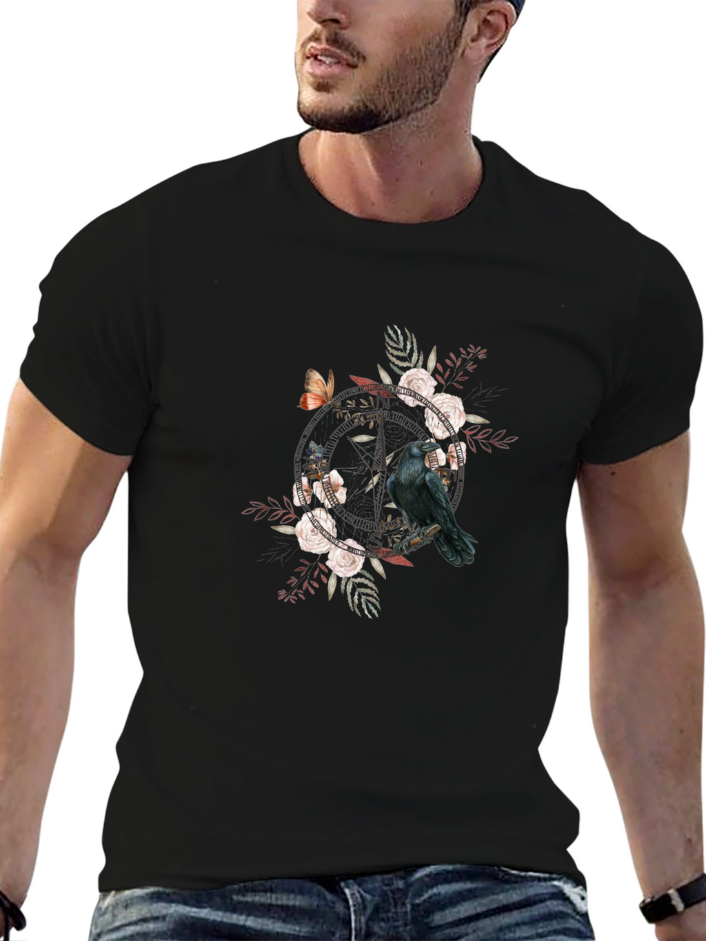 Raven & Roses Graphic Tee - Black