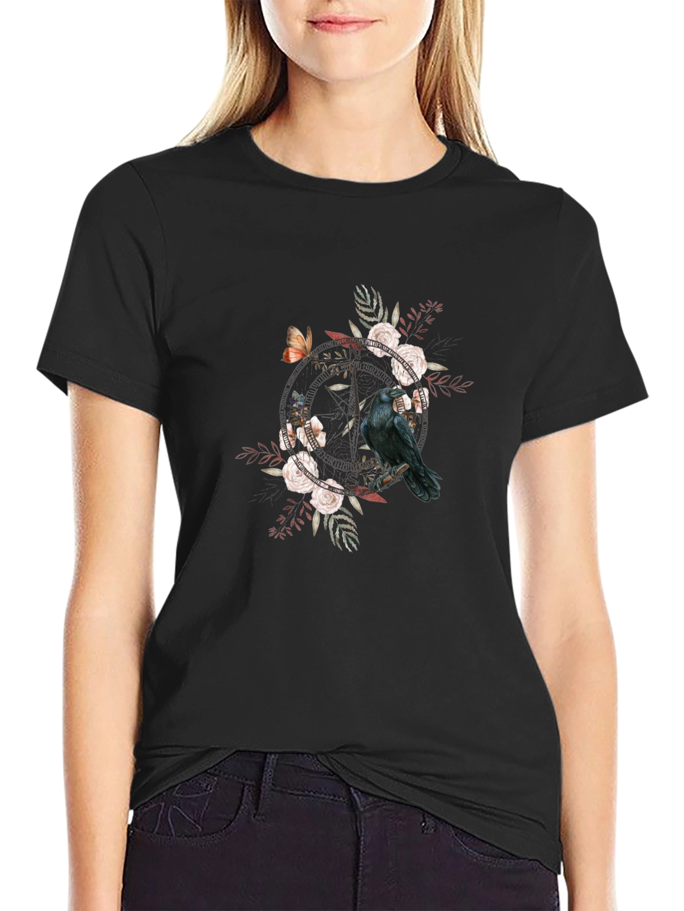 Raven & Roses Graphic Tee - Black