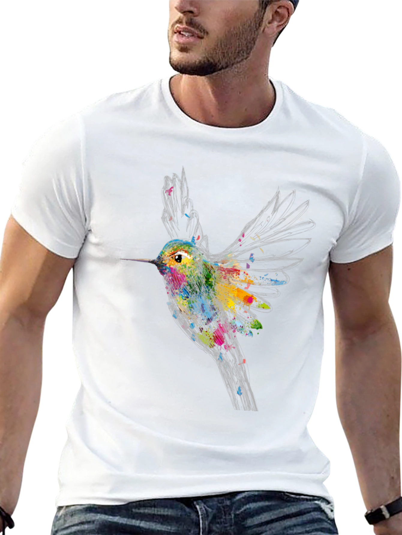 Hummingbird Graphic Print Black T-Shirt