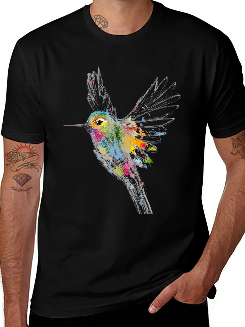 Hummingbird Graphic Print Black T-Shirt