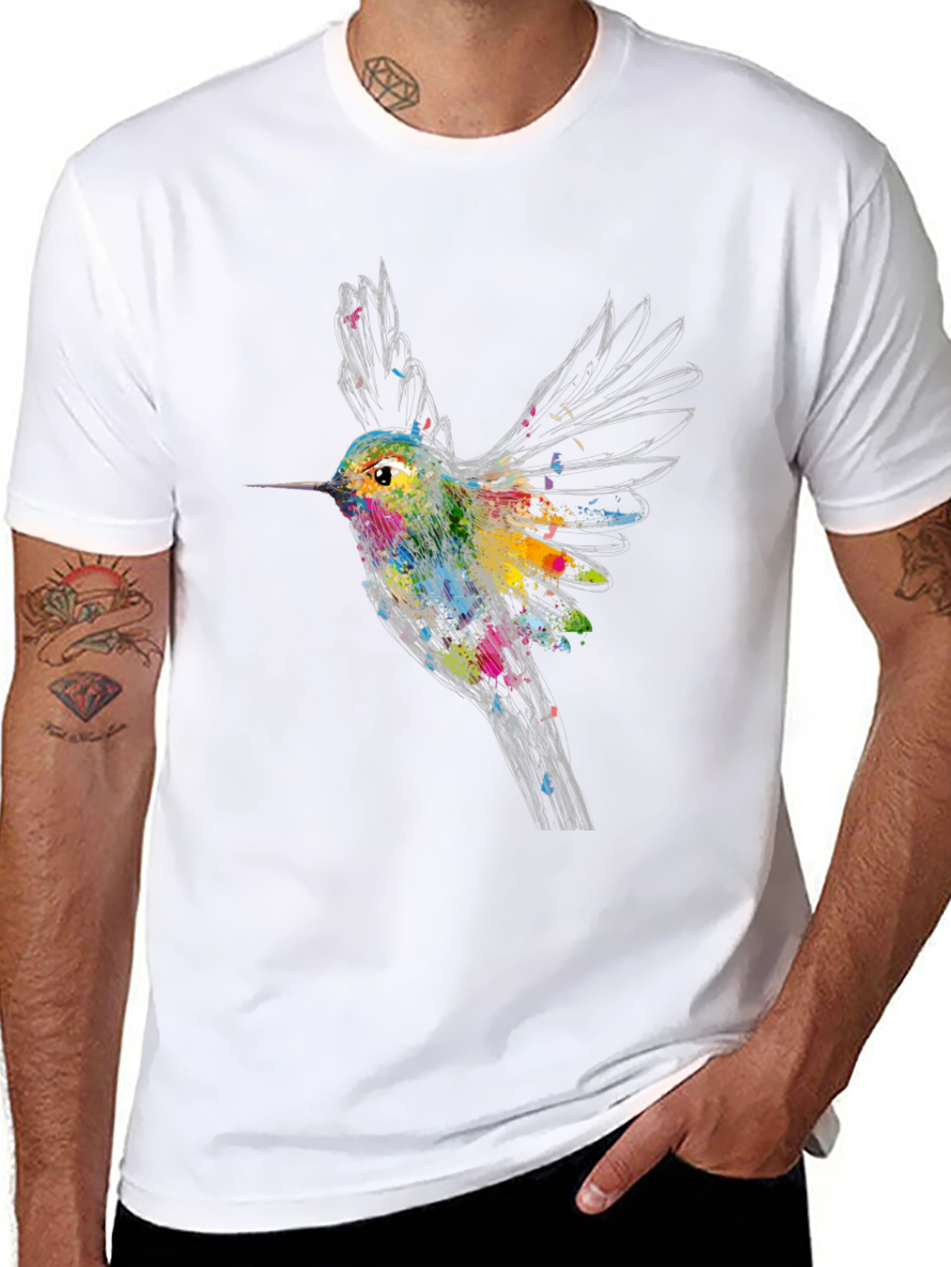 Hummingbird Graphic Print Black T-Shirt