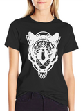 Geometric Tiger Head Graphic T-Shirt - Black
