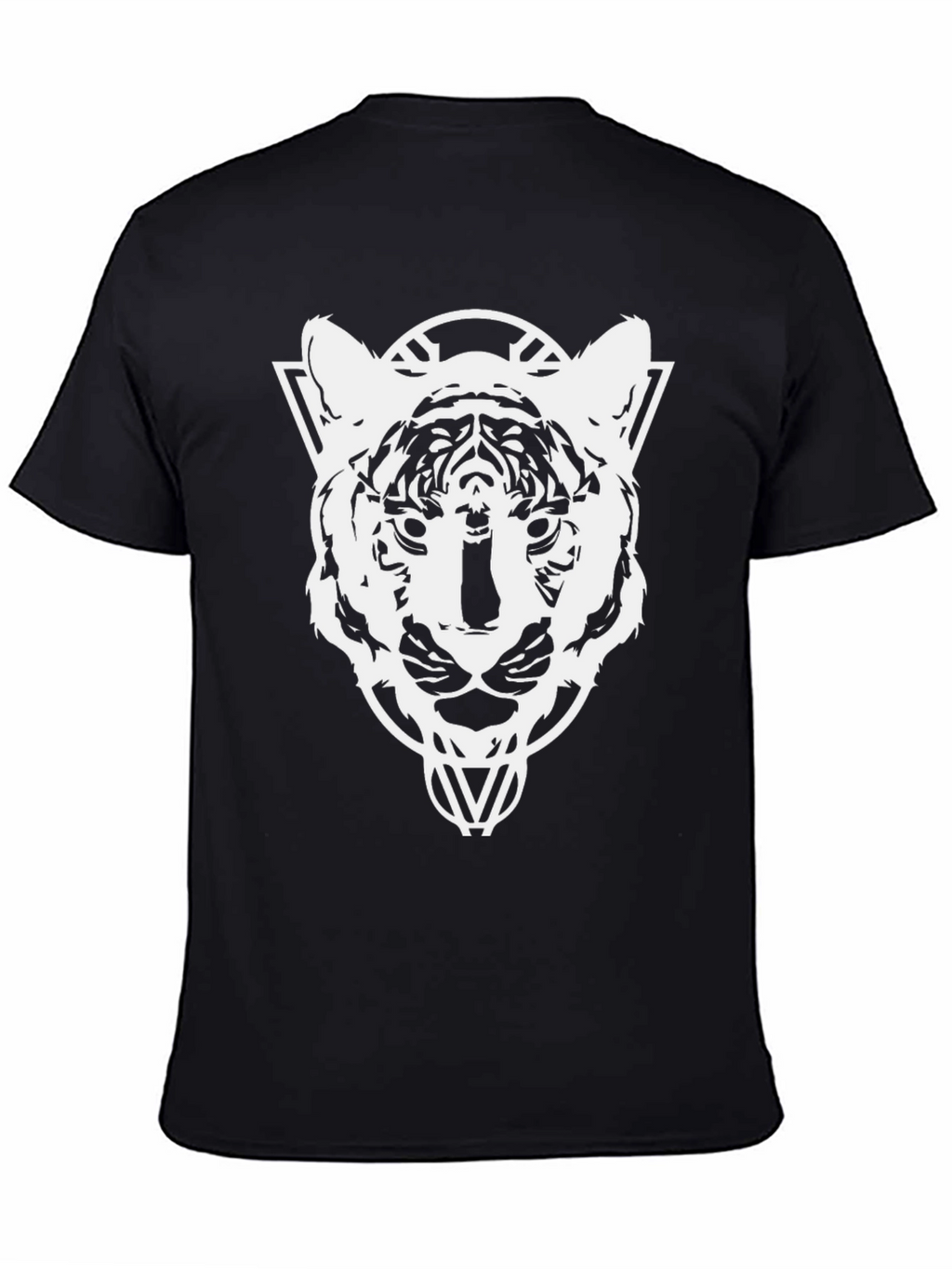 Geometric Tiger Head Graphic T-Shirt - Black
