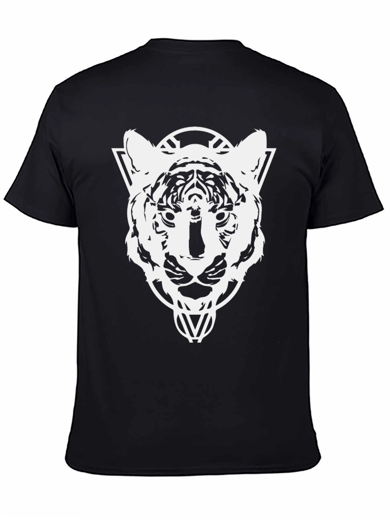 Geometric Tiger Head Graphic T-Shirt - Black