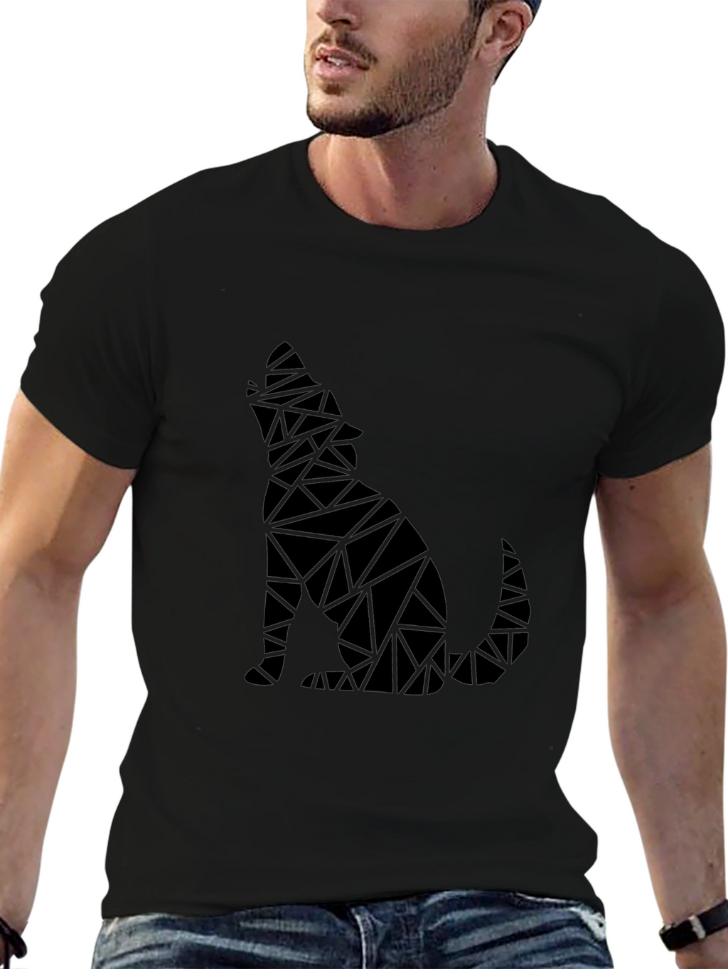 Geometric Wolf Graphic Mens Black T-Shirt