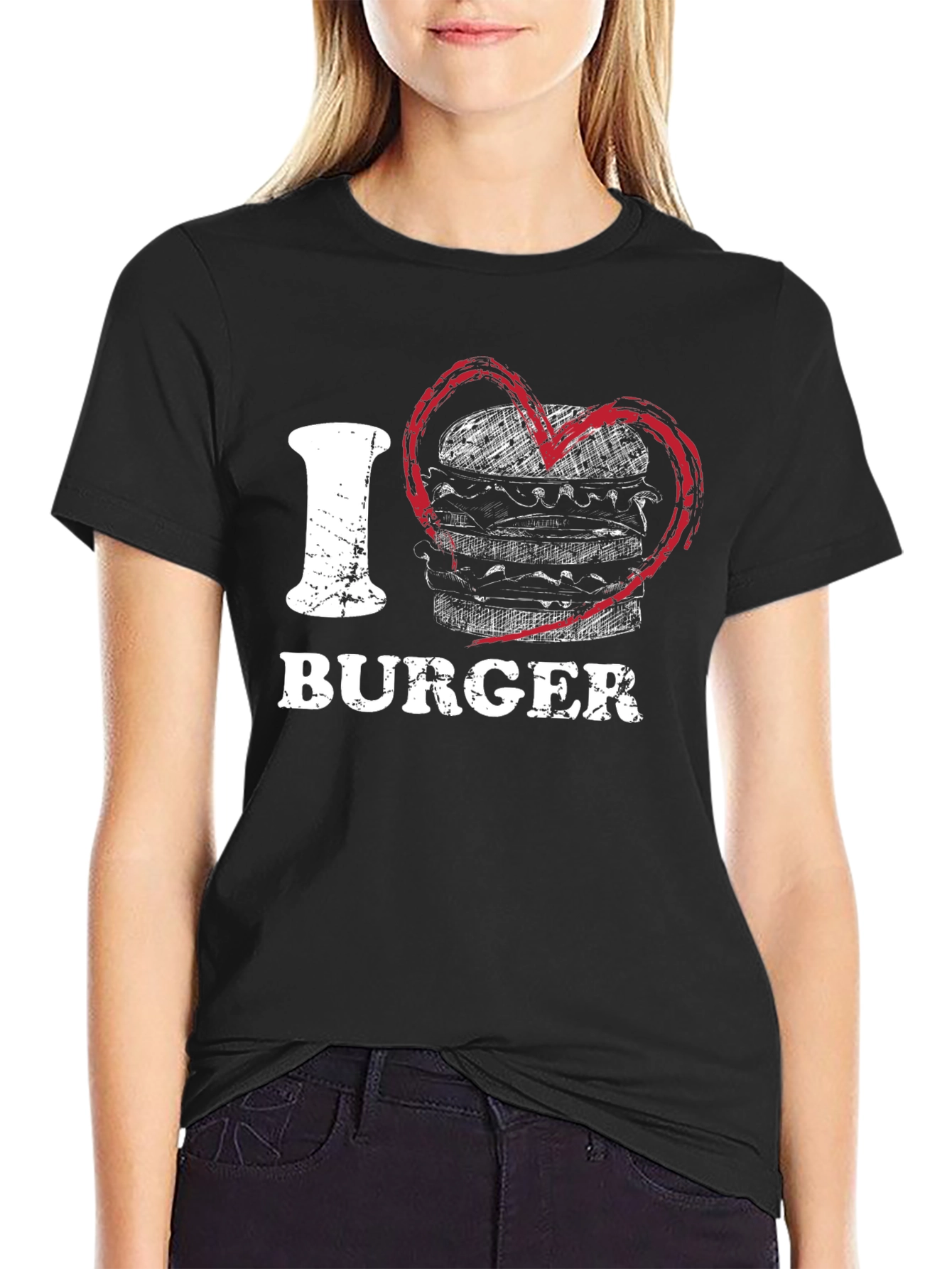 I Love Burgers T-Shirt - Black Crew Neck Graphic Tee