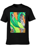 Abstract Feather Print Black T-Shirt
