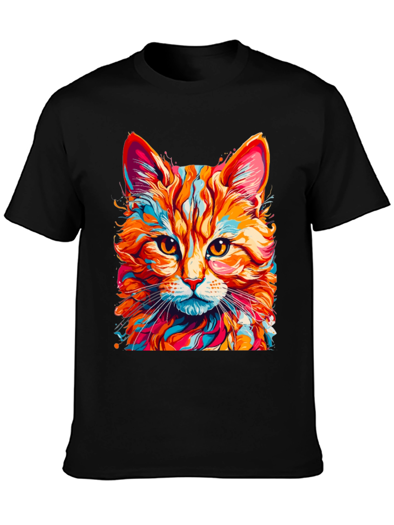 Colorful Cat Graphic T-Shirt - Fun Animal Print Tee