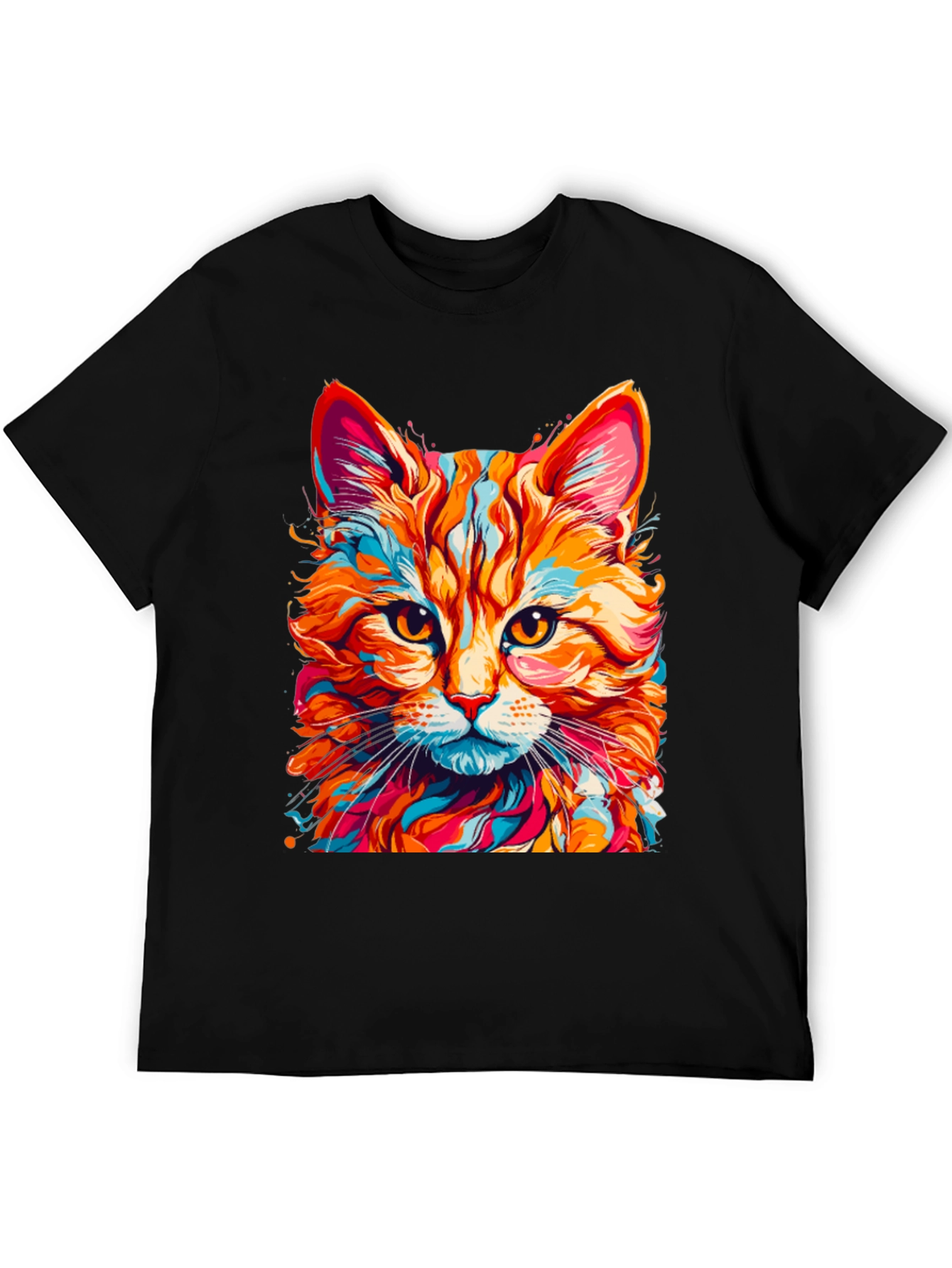 Colorful Cat Graphic T-Shirt - Fun Animal Print Tee