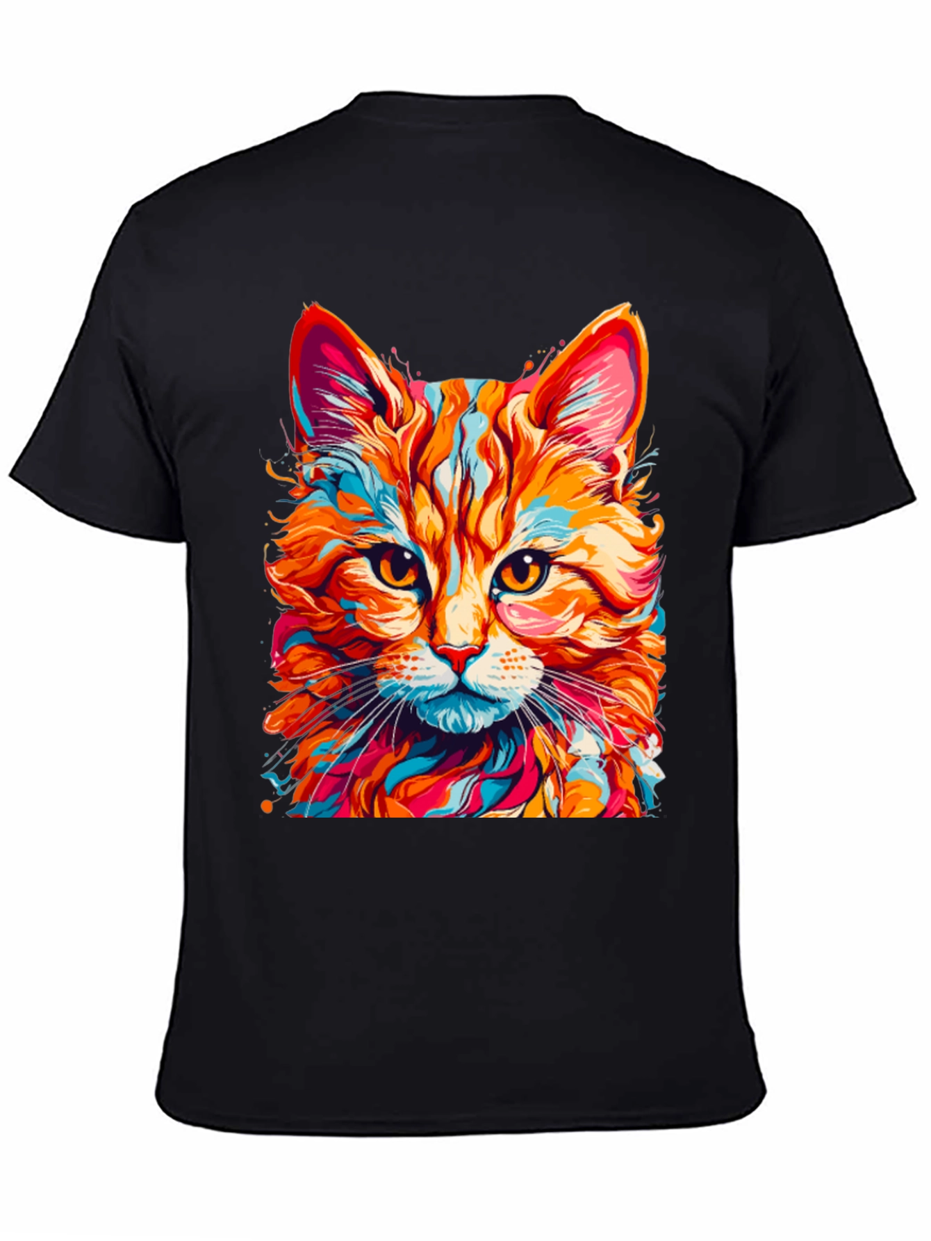 Colorful Cat Graphic T-Shirt - Fun Animal Print Tee