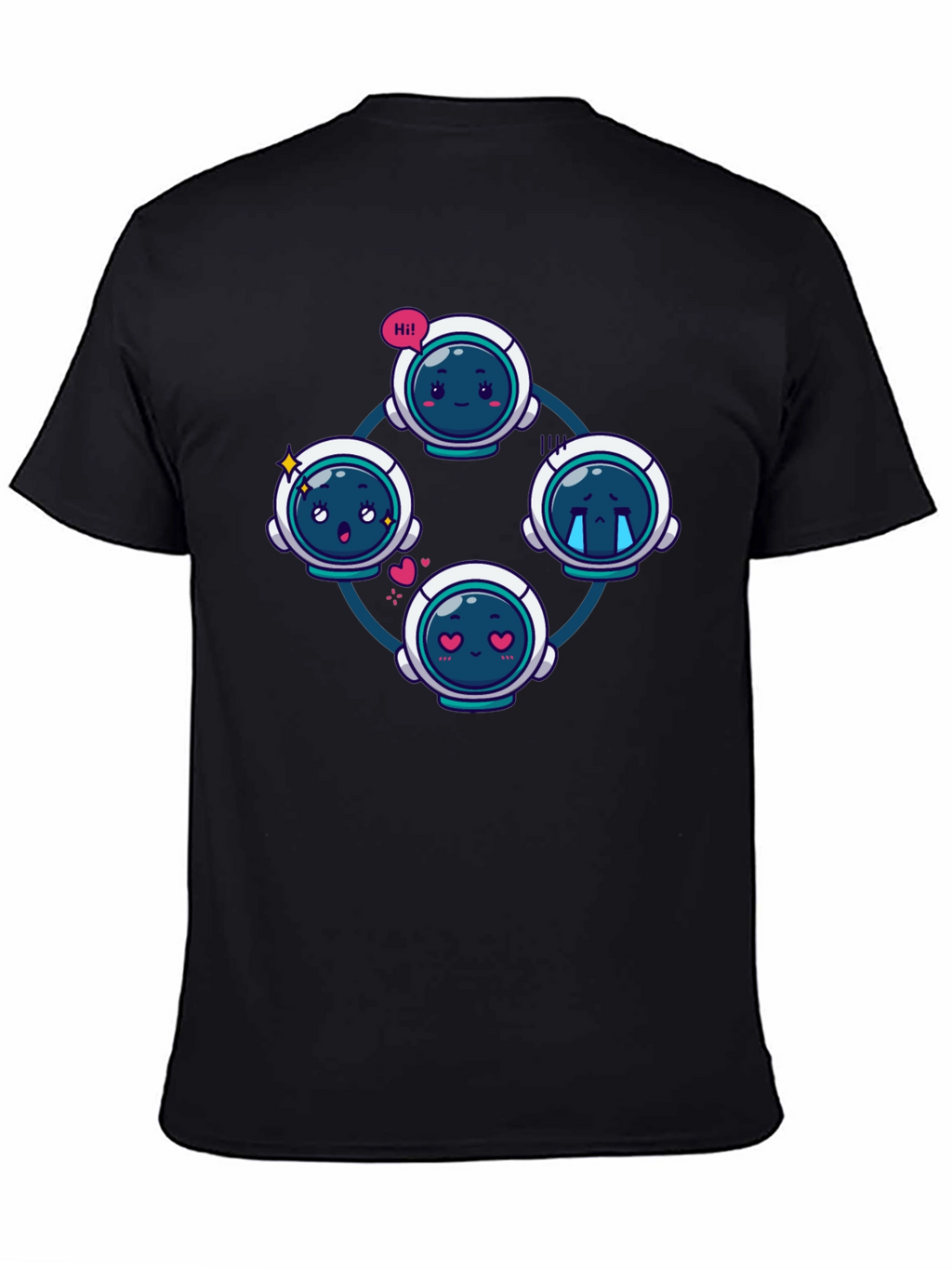Astronaut Emoji Circle Black T-Shirt