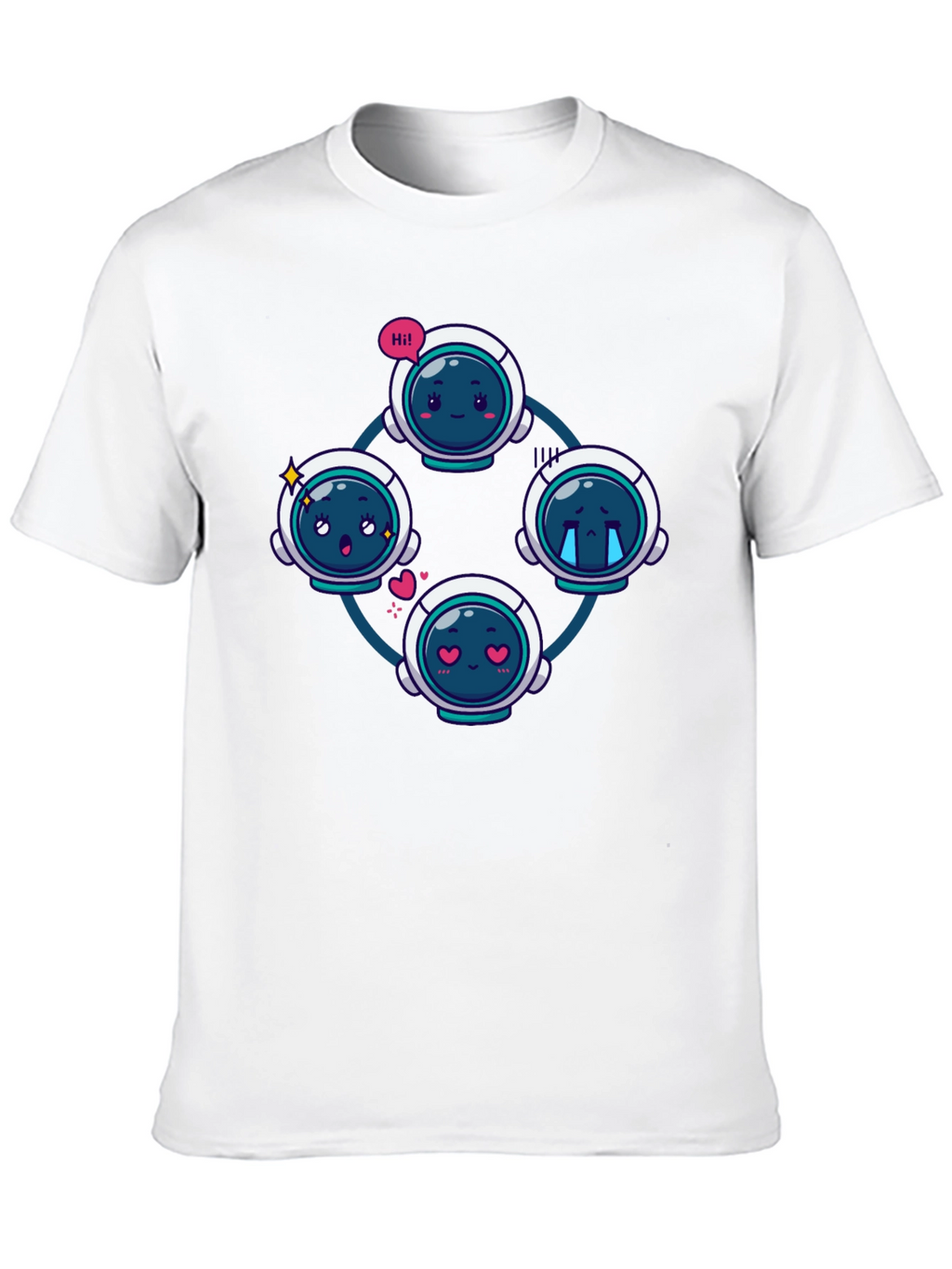 Astronaut Emoji Circle Black T-Shirt
