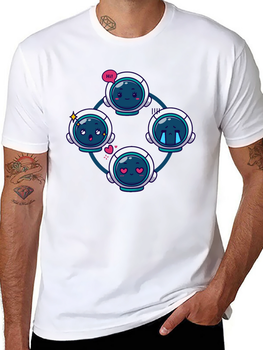 Astronaut Emoji Circle Black T-Shirt