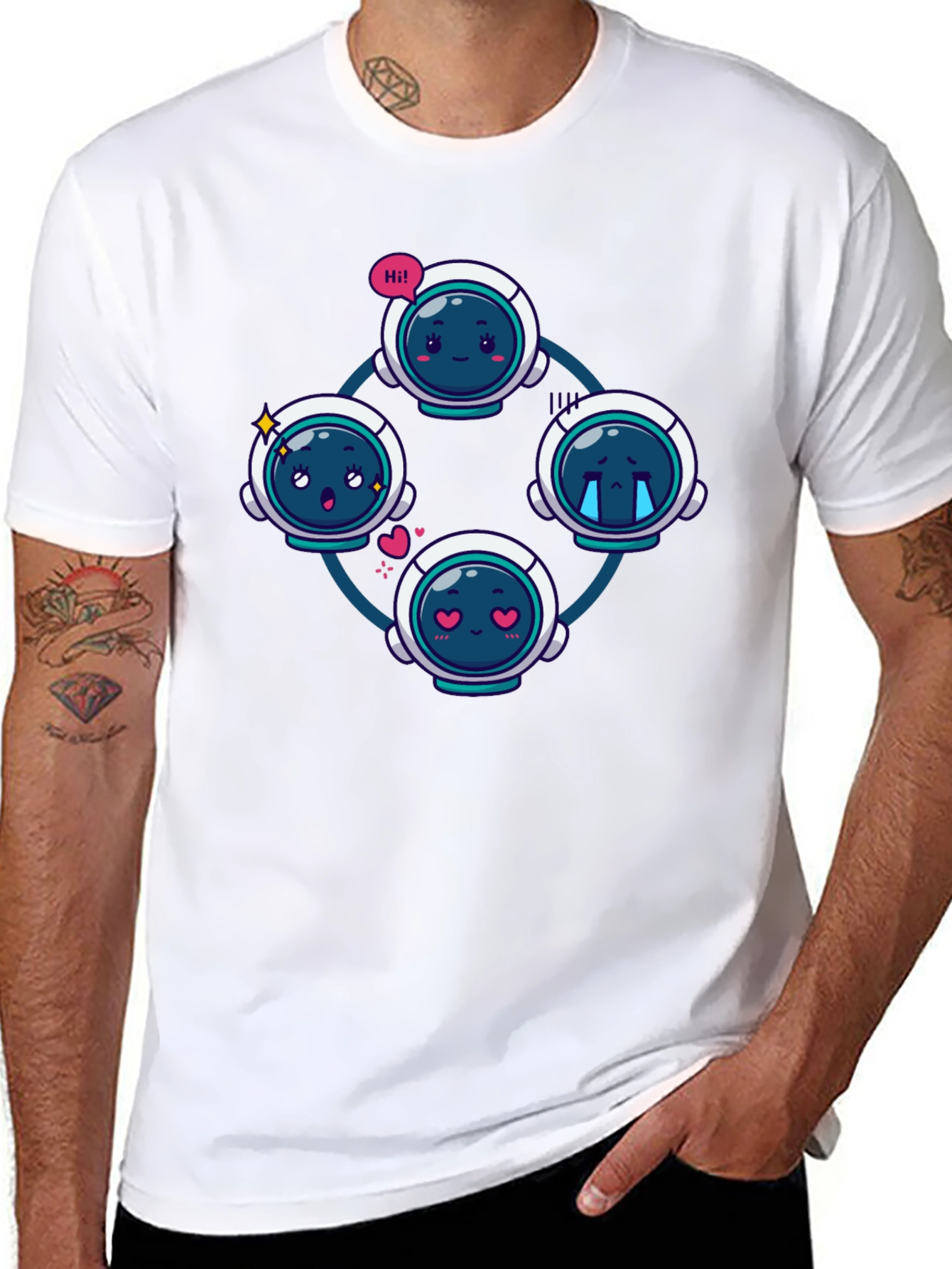 Astronaut Emoji Circle Black T-Shirt