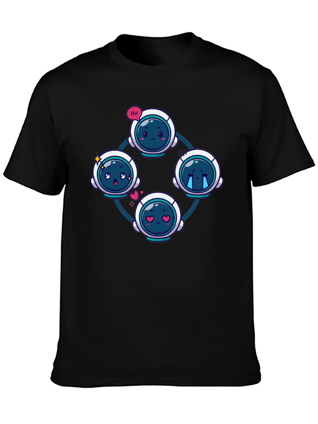 Astronaut Emoji Circle Black T-Shirt