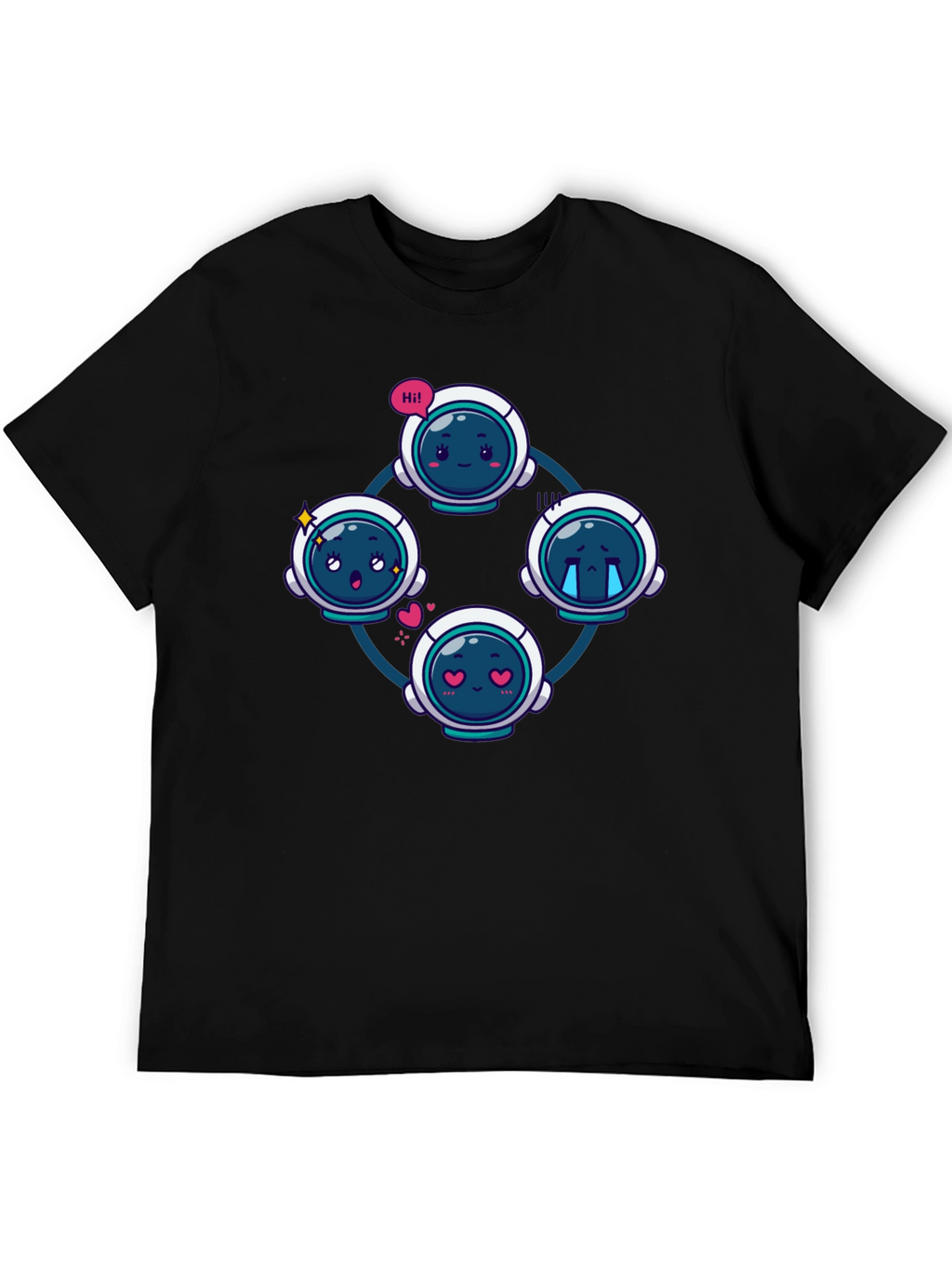 Astronaut Emoji Circle Black T-Shirt