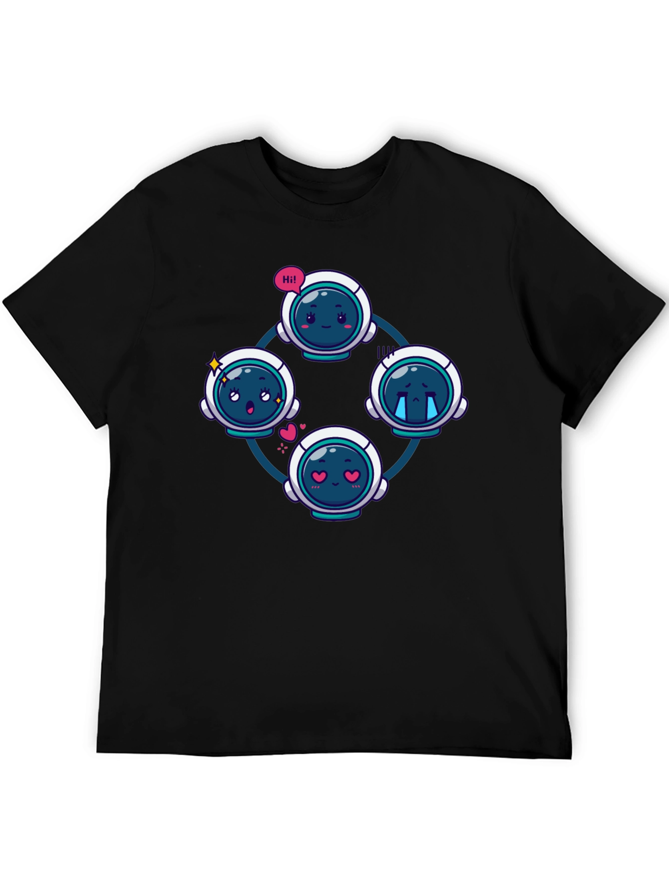 Astronaut Emoji Circle Black T-Shirt