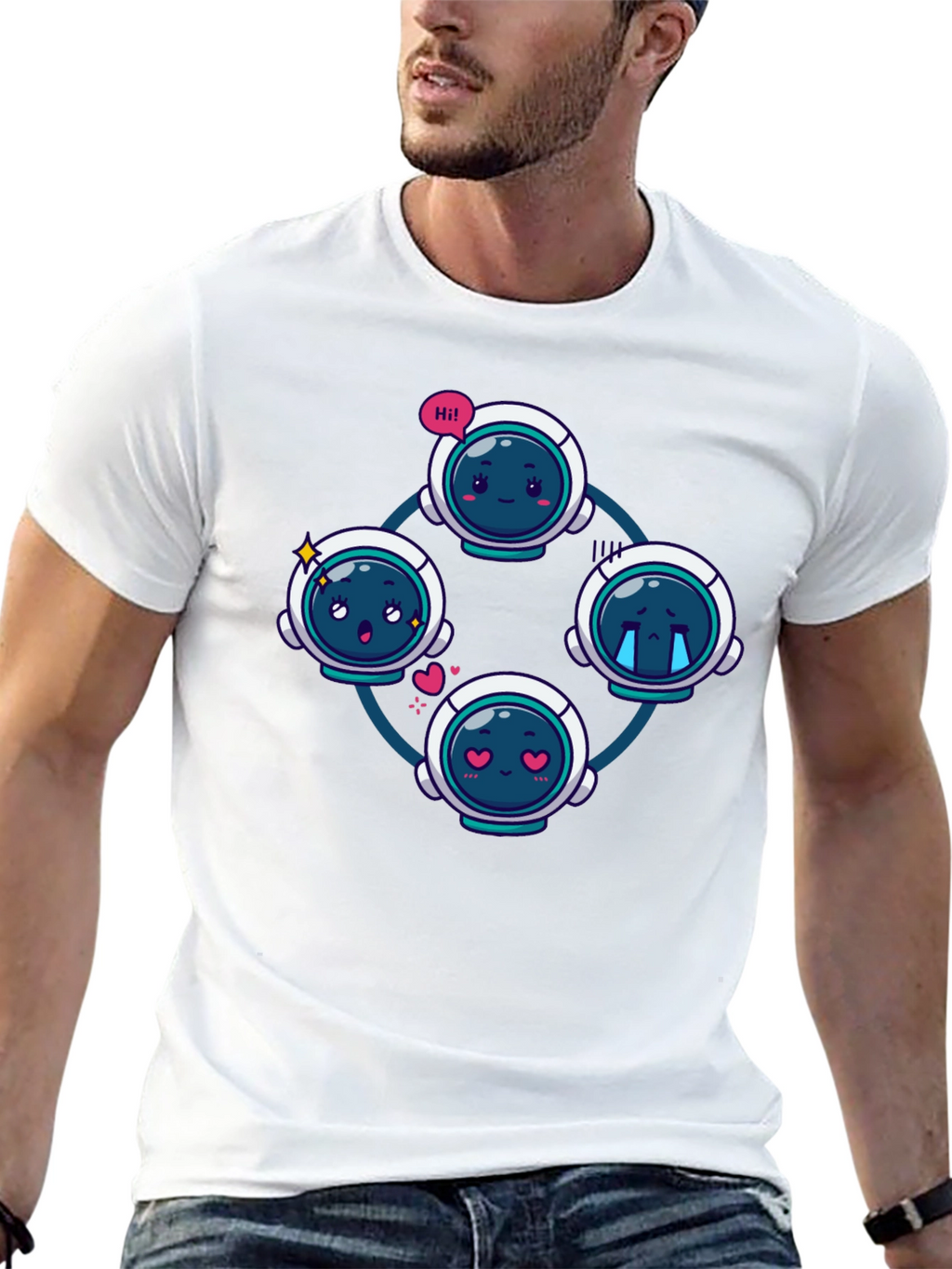 Astronaut Emoji Circle Black T-Shirt