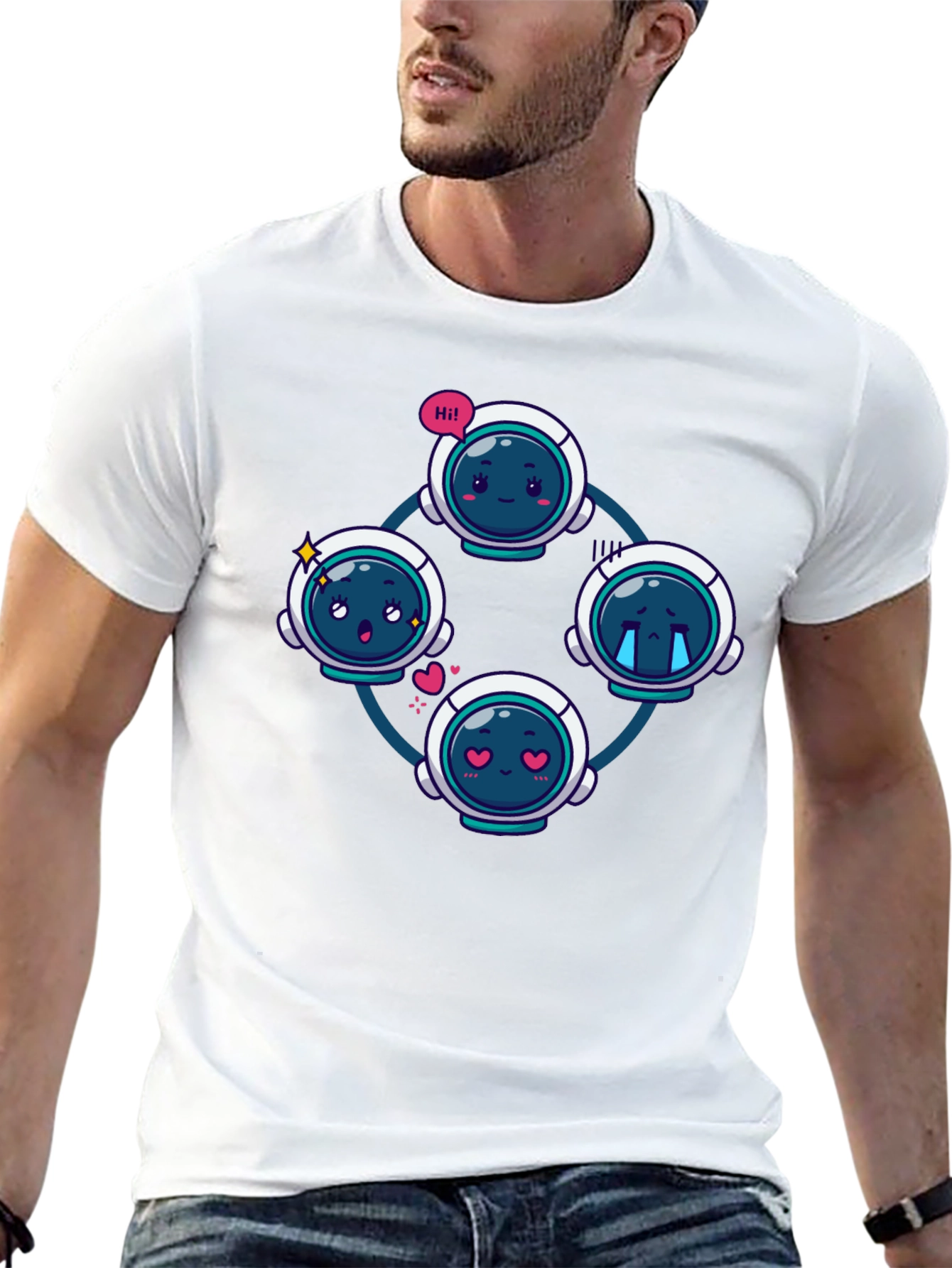 Astronaut Emoji Circle Black T-Shirt