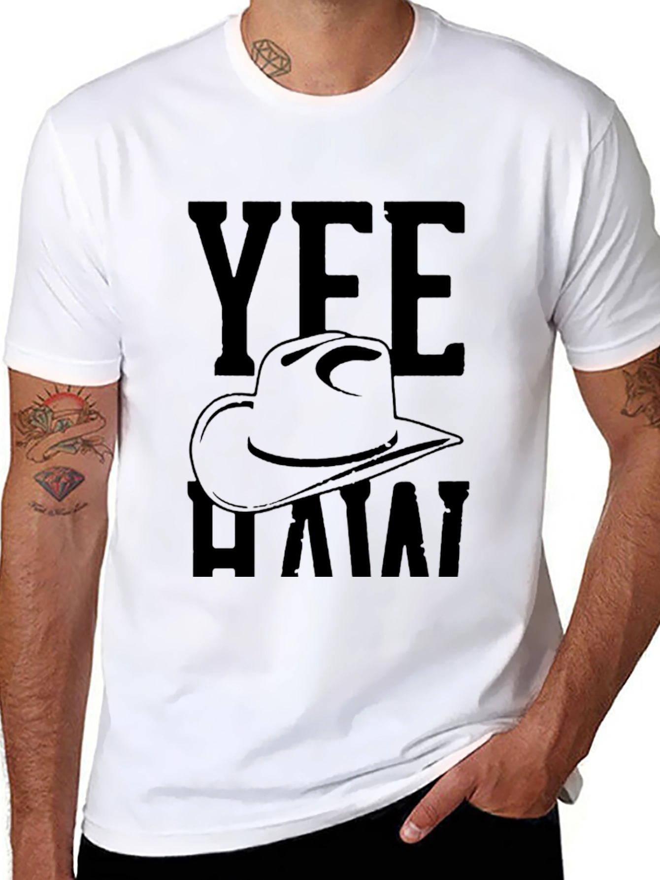 Yee Haw Cowboy Hat Graphic T-Shirt - Black