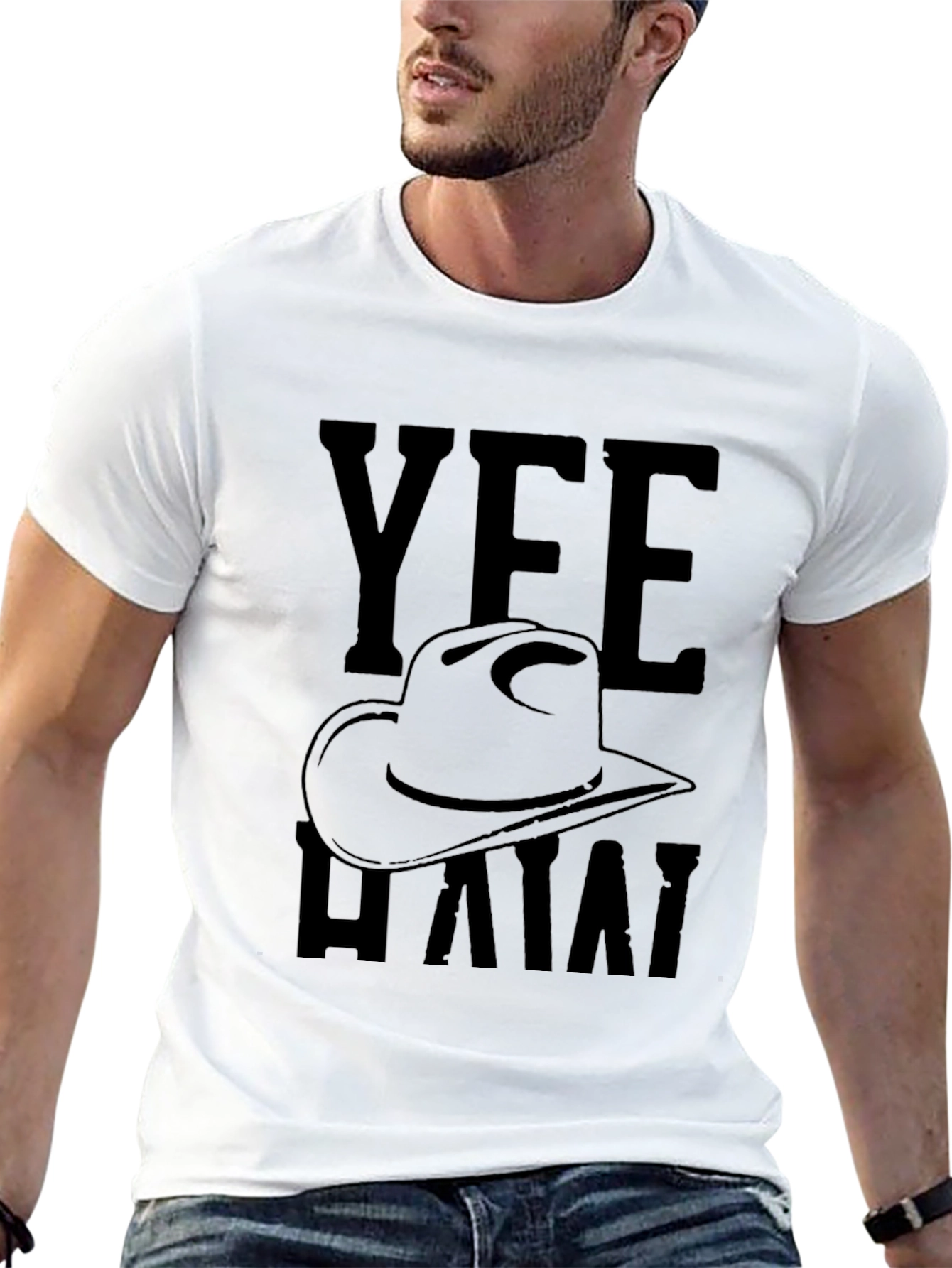 Yee Haw Cowboy Hat Graphic T-Shirt - Black