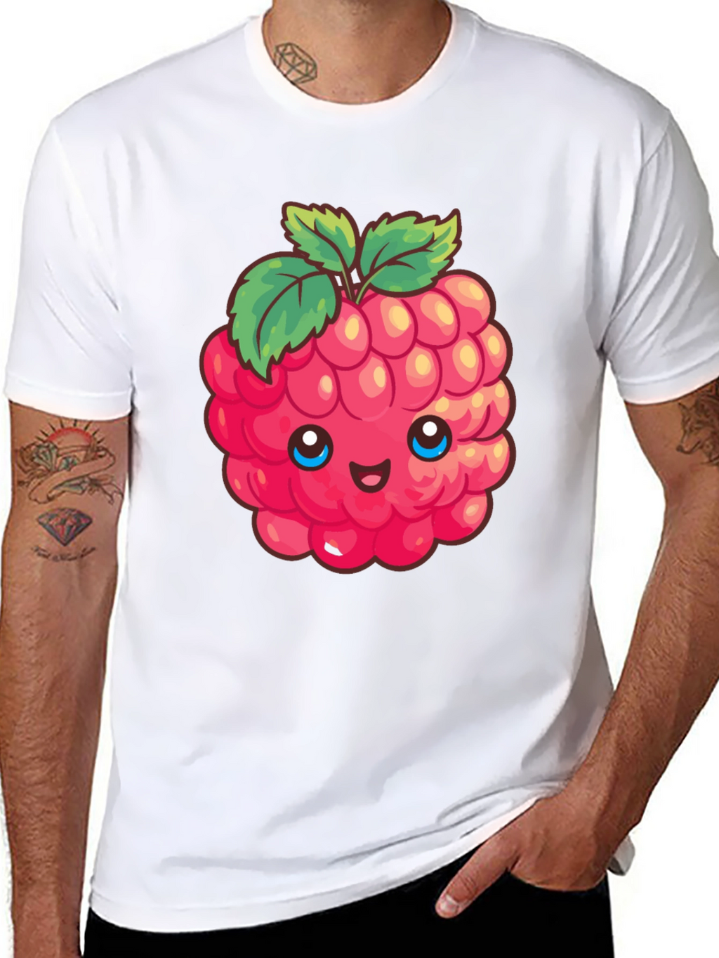 Cute Raspberry Graphic Tee - Black Cotton T-Shirt