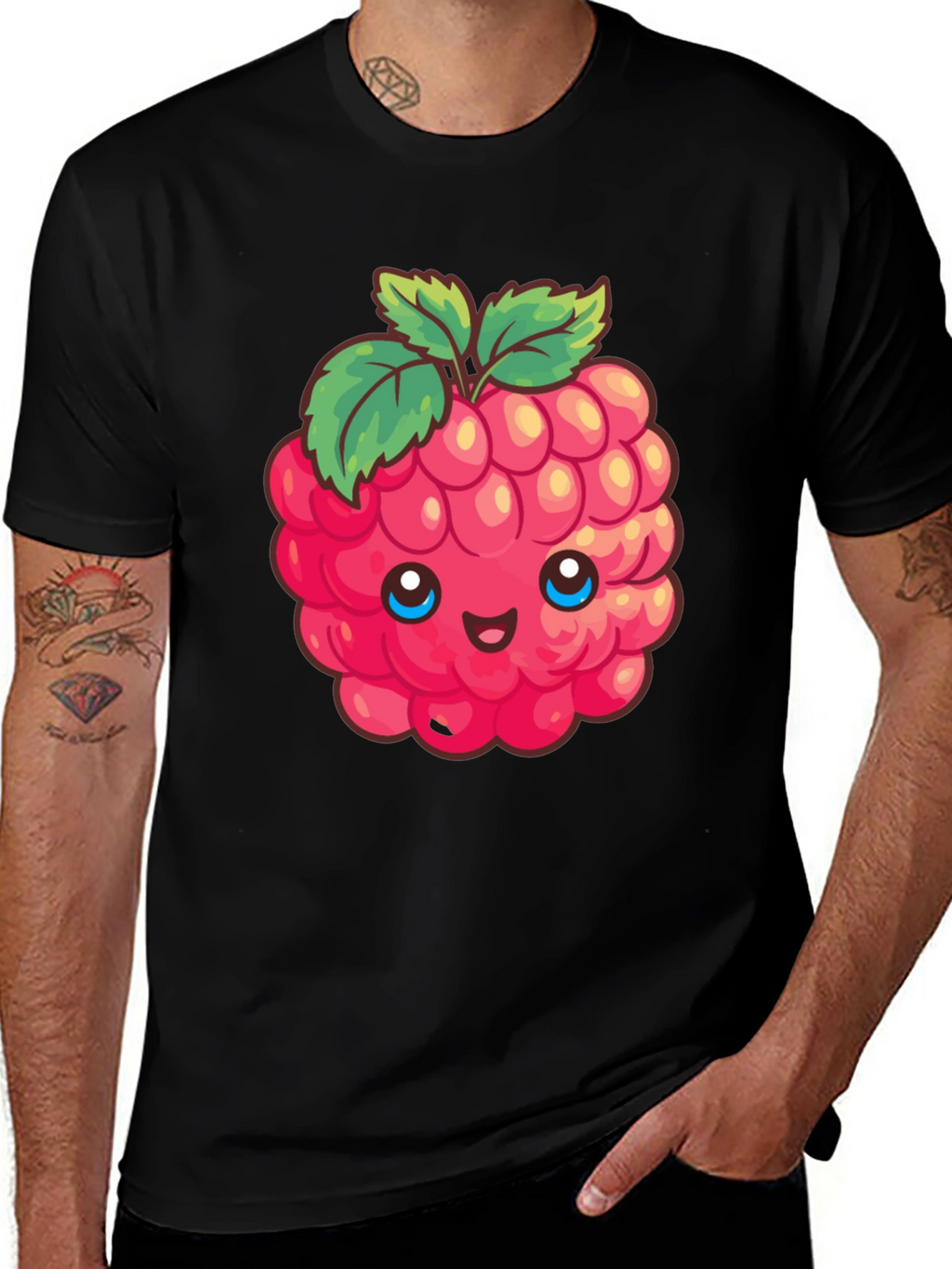 Cute Raspberry Graphic Tee - Black Cotton T-Shirt