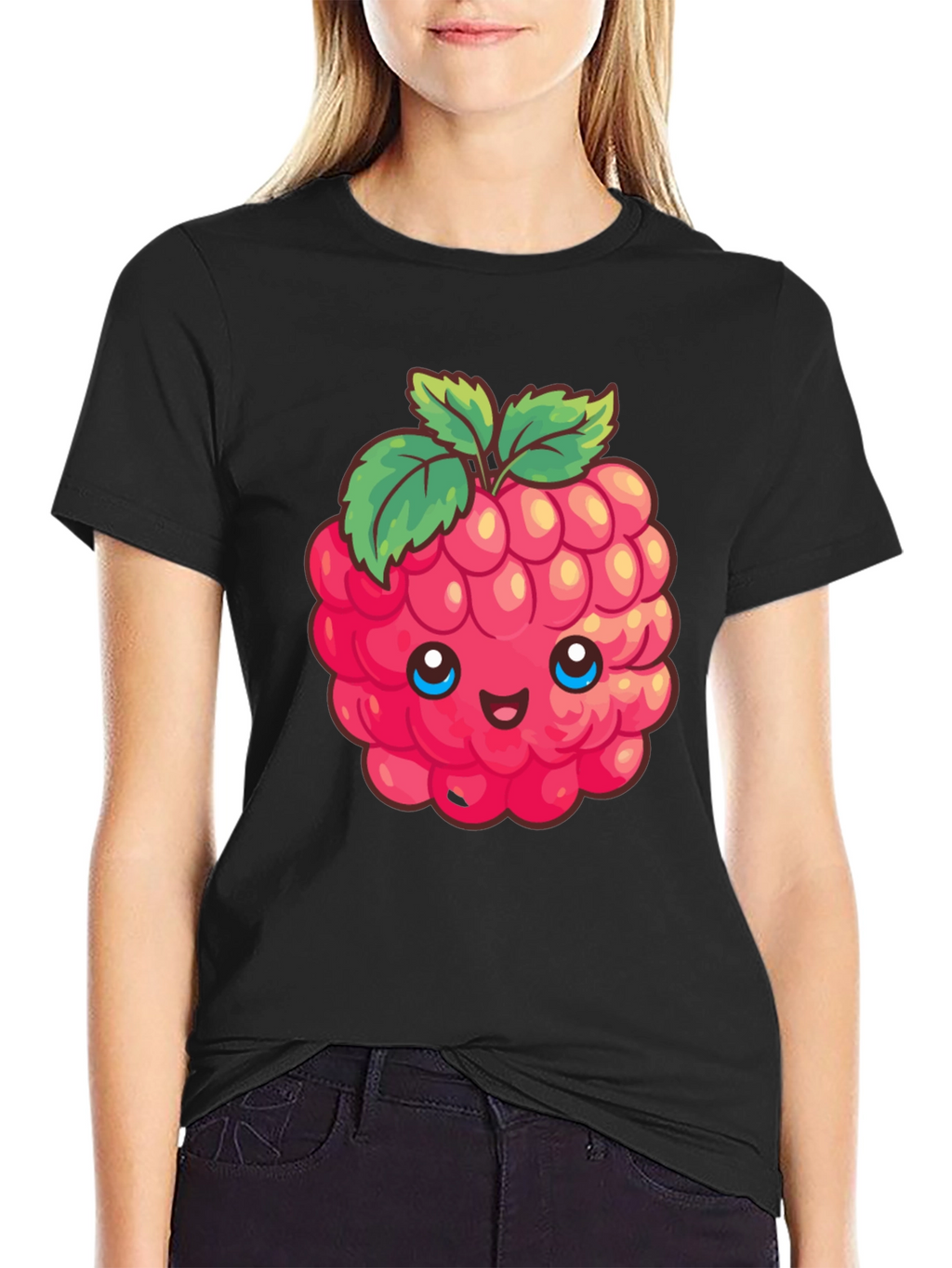 Cute Raspberry Graphic Tee - Black Cotton T-Shirt