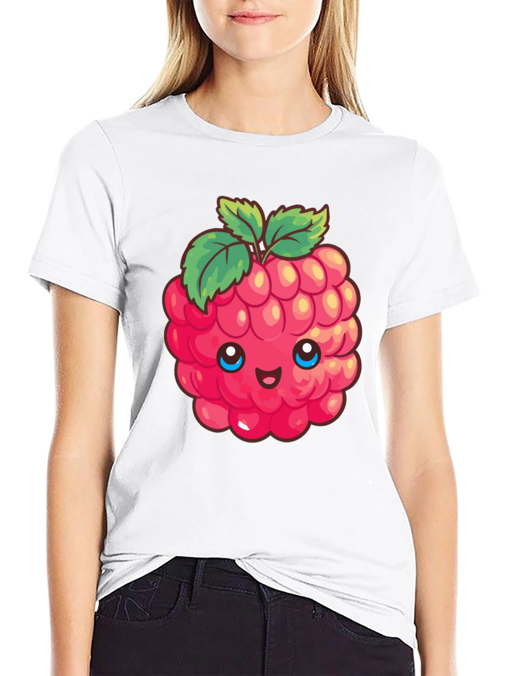 Cute Raspberry Graphic Tee - Black Cotton T-Shirt
