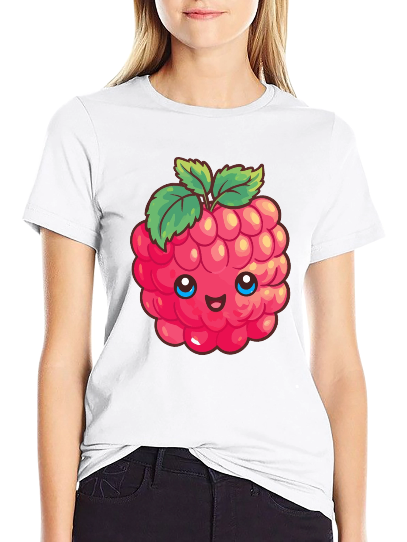 Cute Raspberry Graphic Tee - Black Cotton T-Shirt