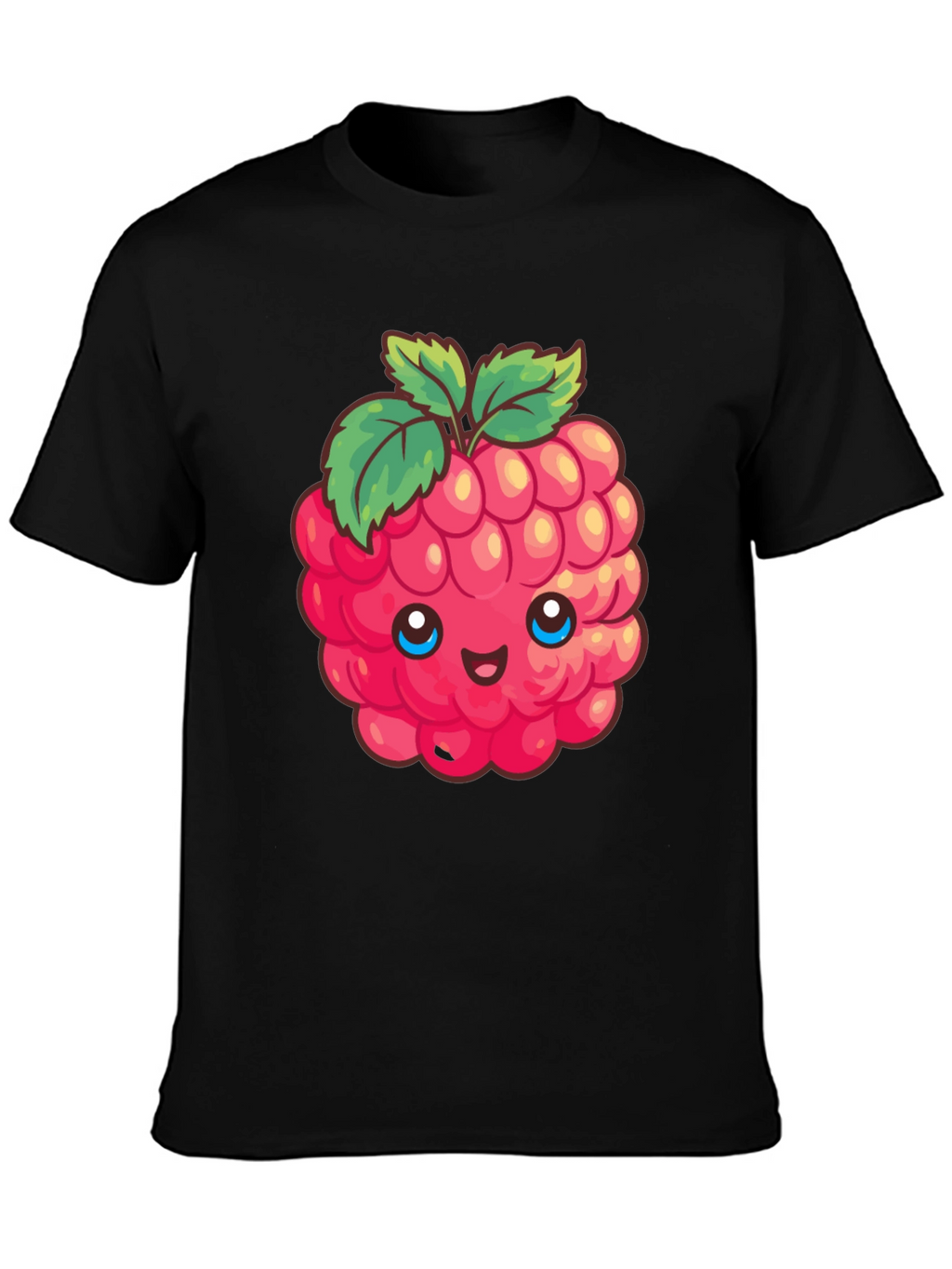 Cute Raspberry Graphic Tee - Black Cotton T-Shirt