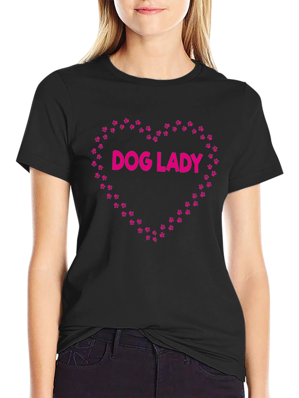 Dog Lady Paw Print Heart Graphic Tee