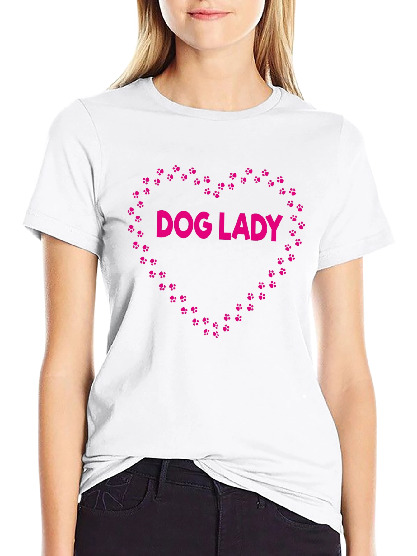 Dog Lady Paw Print Heart Graphic Tee