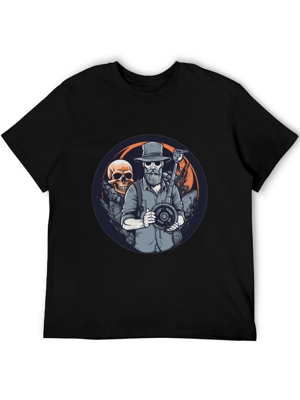 Skull Treasure Hunter Graphic Tee - Black