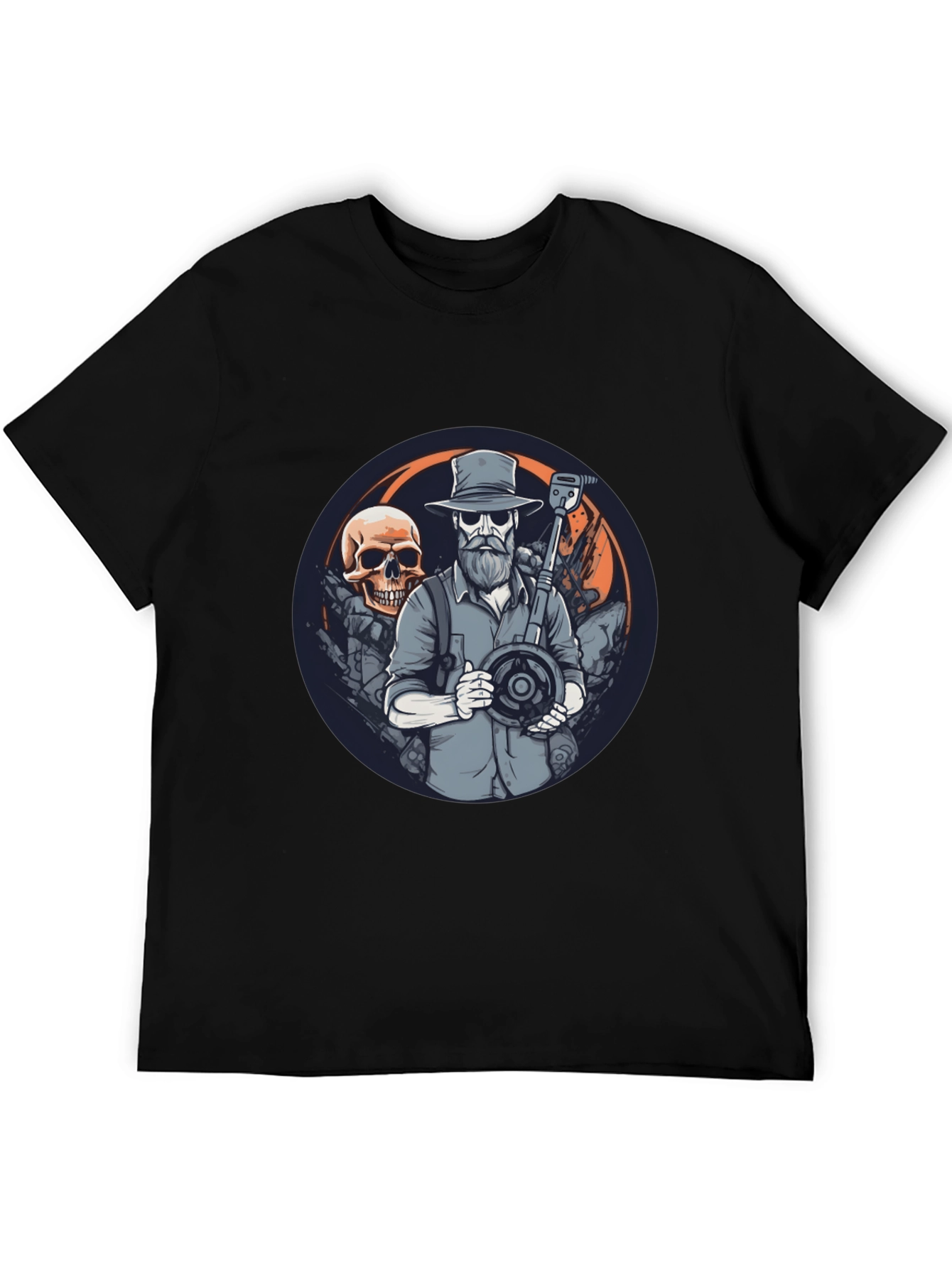 Skull Treasure Hunter Graphic Tee - Black